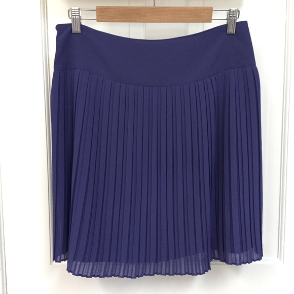 ANN TAYLOR LOFT sz 4 Mini Skirt Plisse Pleated Side Zip Purple - Picture 2 of 6